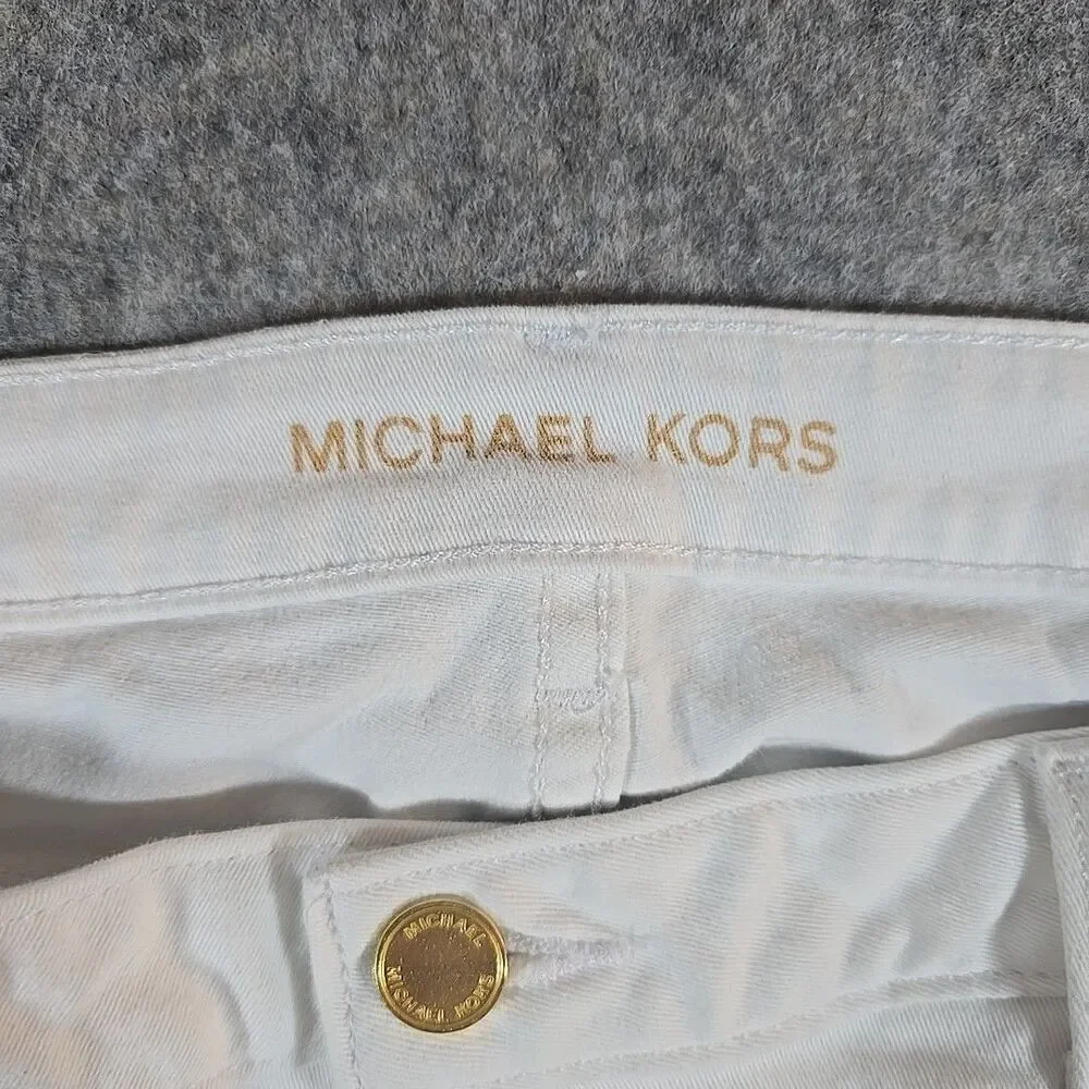 Michael Kors Jeans Izzy Skinny White Denim Size 16W Gold Zip Accents Stretch